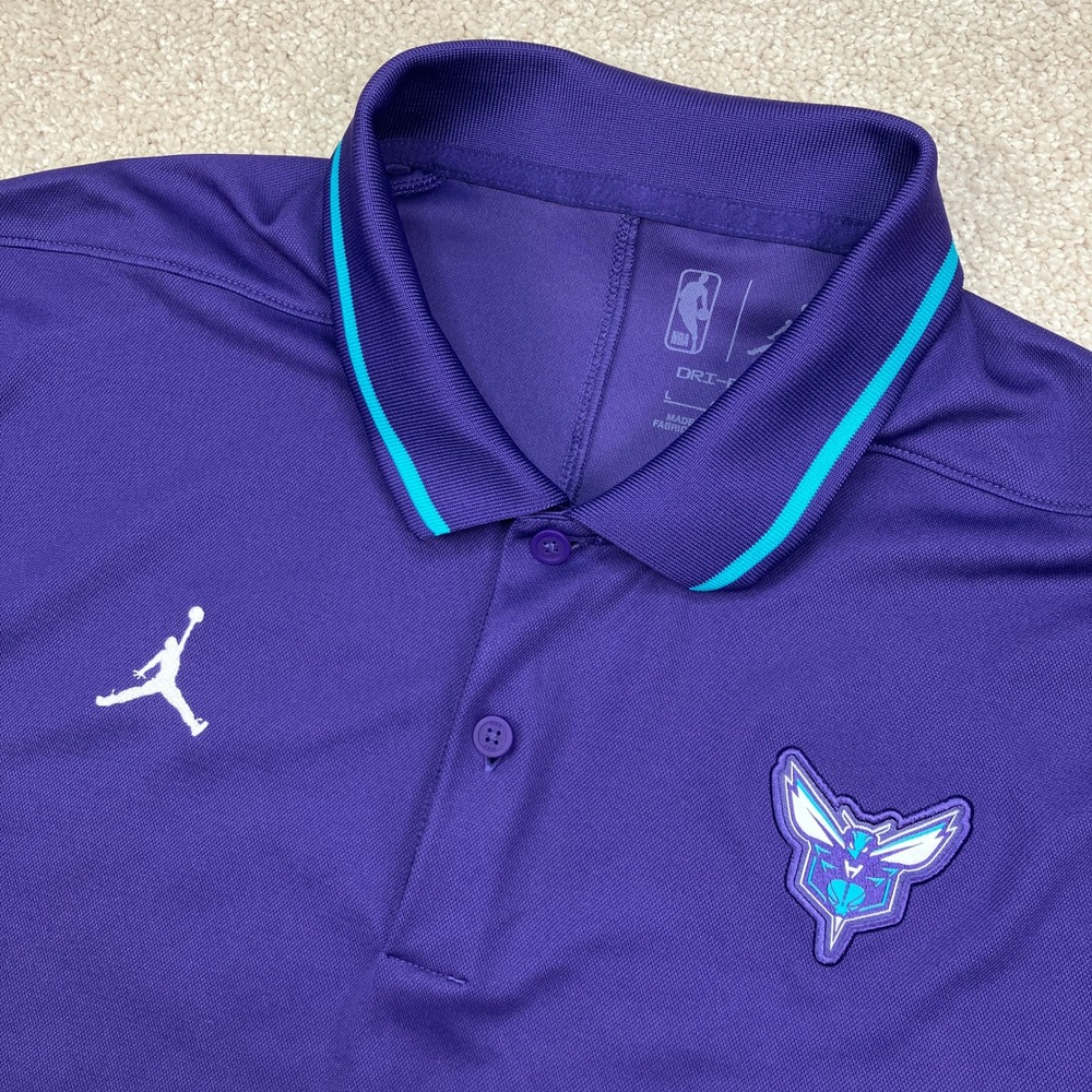 Jordan Mens Large Polo Shirt Purple Charlotte Hornets NBA Dri-Fit Jumpman Logo